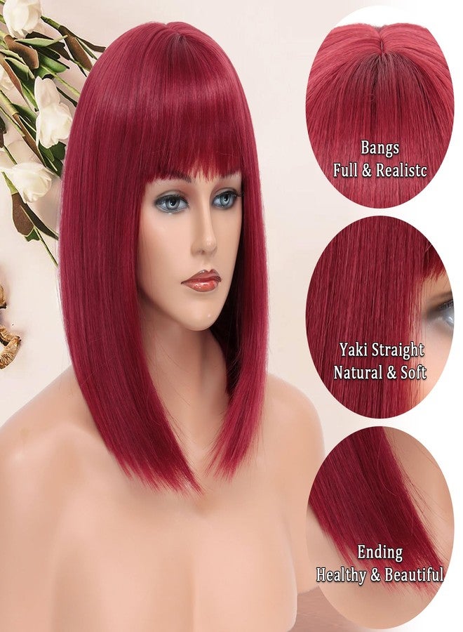 كولورفول كوين شعر مستعار بوب قصير ملون بلون خمري للنساء، مع غرة، شعر مستعار ياكي مستقيم بلون أحمر خمري، شعر مستعار صناعي ناعم، مناسب لأعياد الميلاد والهالوين، مظهر طبيعي للاستخدام اليومي والحفلات والتنكر. - Image 2